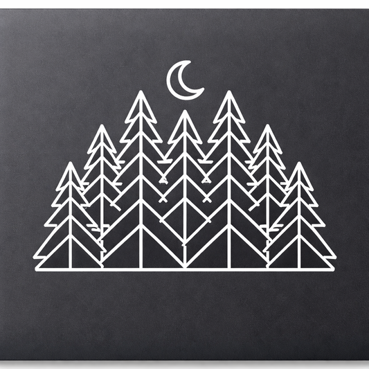 Crescent Moon Pine Forest Sticker Decal Vinyl Laptop Car Window Bumper AUTO Water Bottle Helmets Waterproof Minimalist Line Art