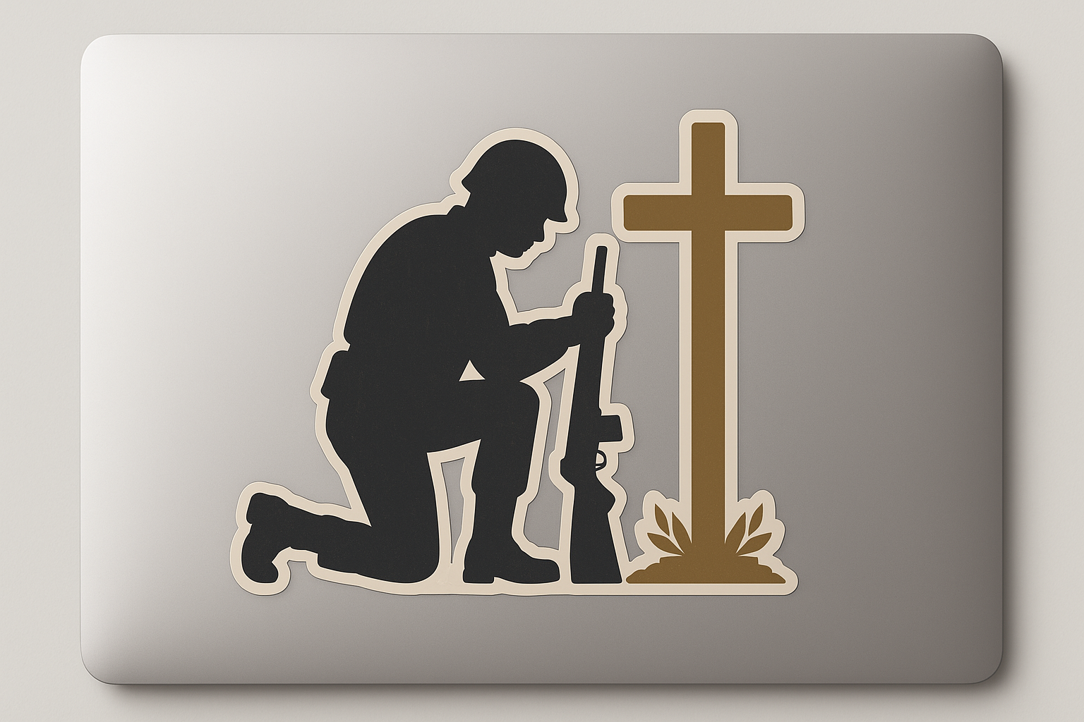 Soldier Silhouette Kneeling by Cross Sticker Decal Vinyl Laptop Car Window Bumper AUTO Water Bottle Helmets Waterproof