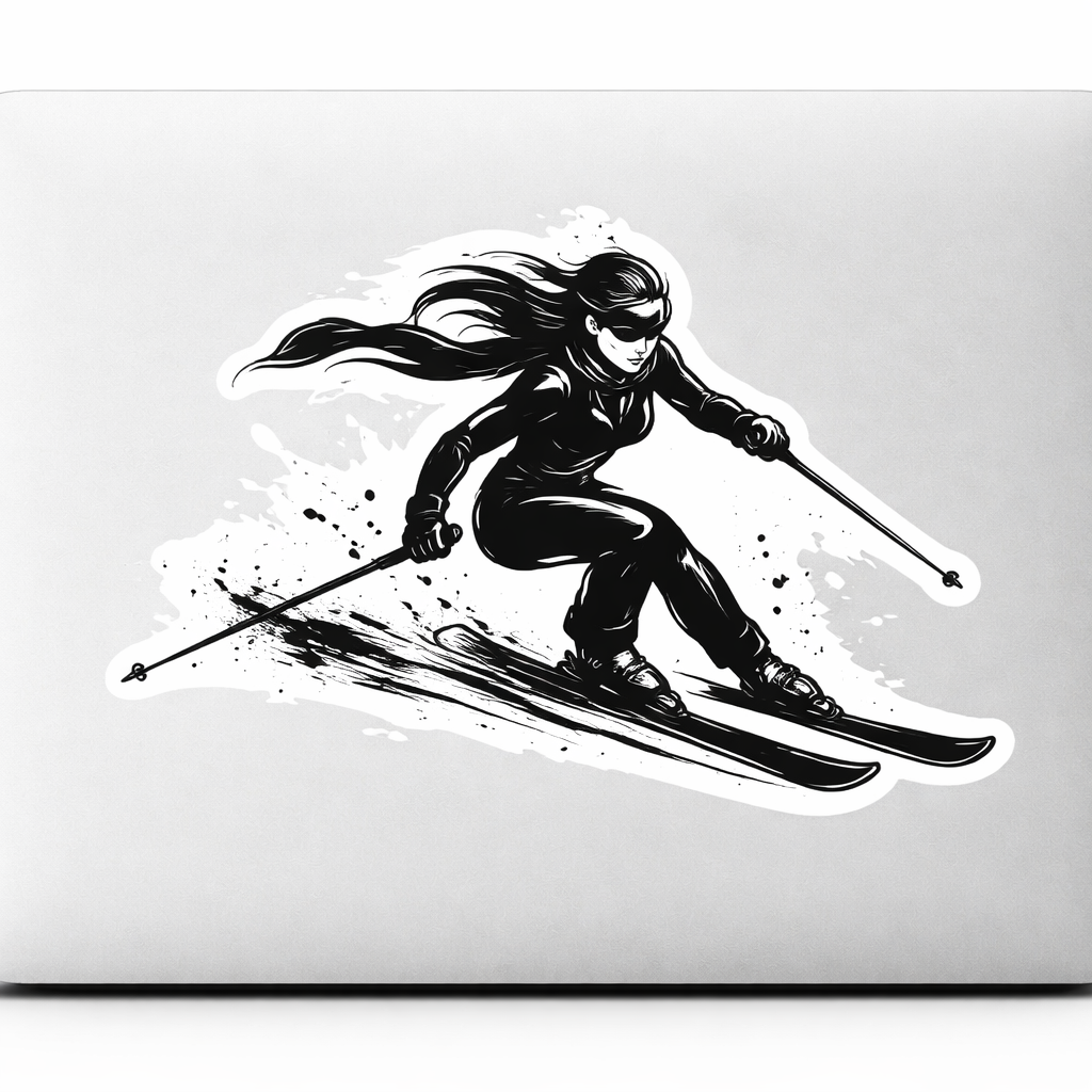 Ski Girlie Sticker Decal Vinyl Laptop Car Window Bumper AUTO Water Bottle Helmets Waterproof Black Ink