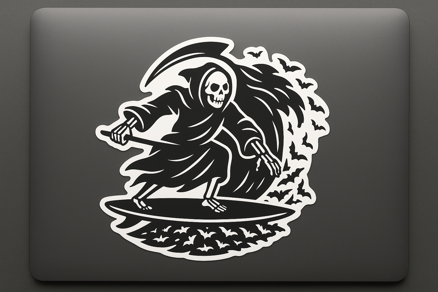 Grim Reaper Surfing Sticker Decal Vinyl Laptop Car Window Bumper AUTO Bottle Water Bottle Helmets Waterproof