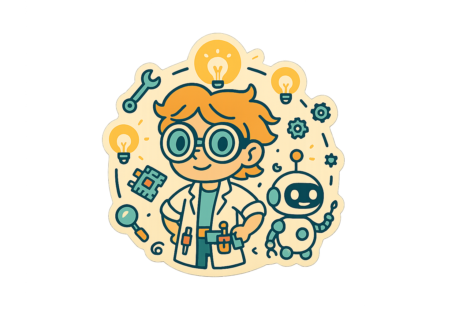 Junior Inventor Sticker Decal Vinyl Laptop Car Window Bumper AUTO Water Bottle Helmets Waterproof Robot Light Bulbs