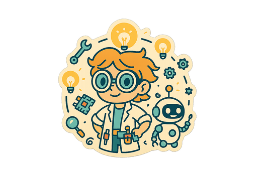 Junior Inventor Sticker Decal Vinyl Laptop Car Window Bumper AUTO Water Bottle Helmets Waterproof Robot Light Bulbs