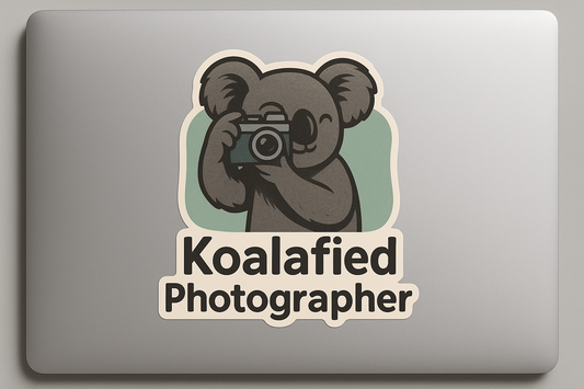 Koala Koalafied Photographer Sticker Decal Vinyl Laptop Car Window Bumper AUTO Water Bottle Helmets Waterproof Animal Camera