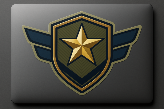 Shield Emblem Sticker Decal Vinyl Laptop Car Window Bumper AUTO Water Bottle Helmets Waterproof Star Wings Military