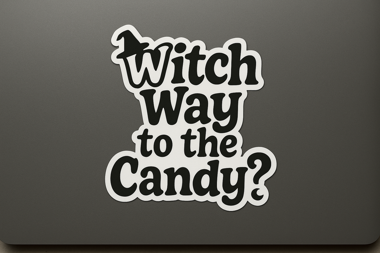 Halloween Sticker Decal Vinyl Laptop Car Window Bumper Water Bottle Helmets Waterproof "Witch Way to the Candy?"