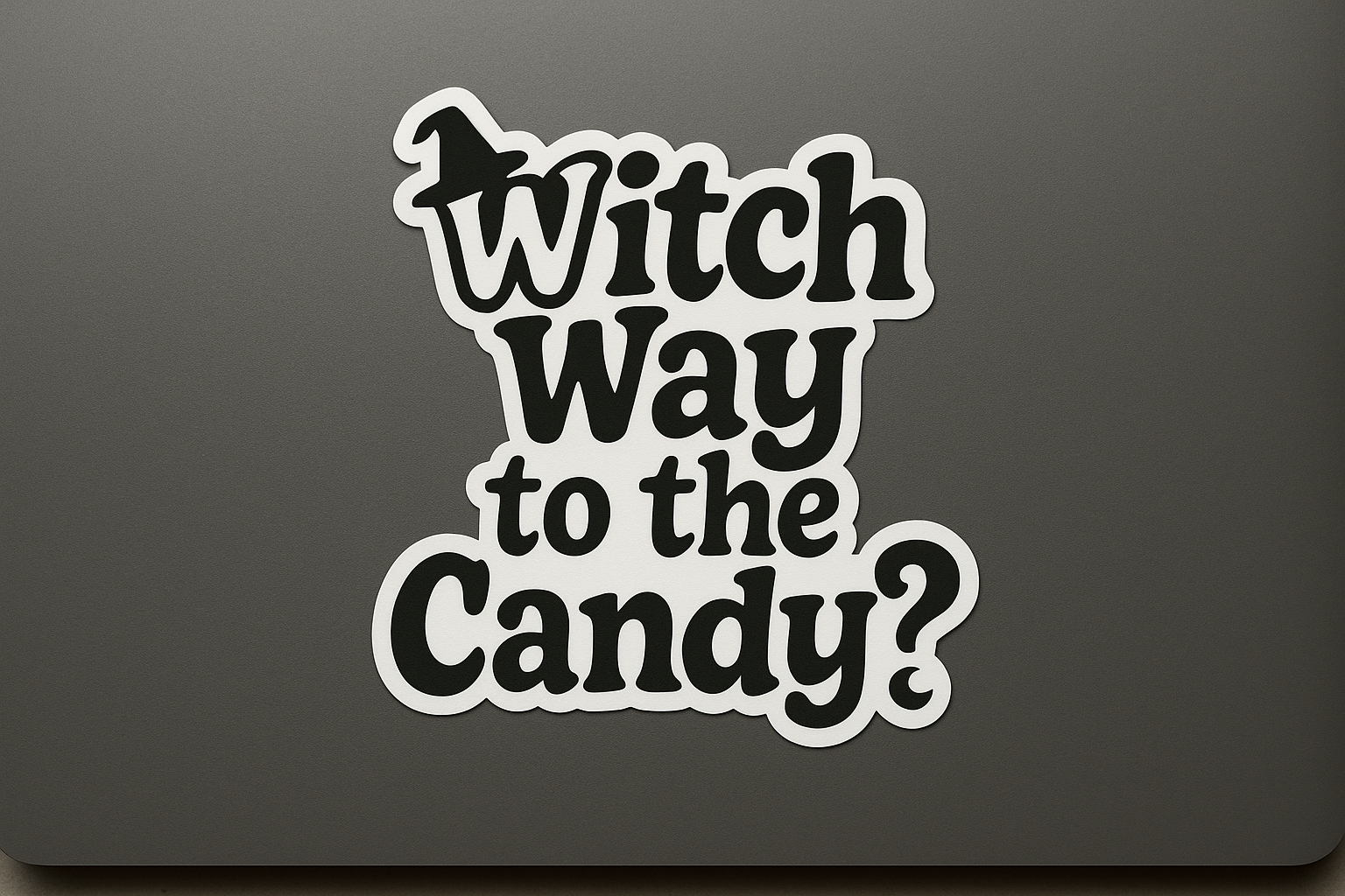 Halloween Sticker Decal Vinyl Laptop Car Window Bumper Water Bottle Helmets Waterproof "Witch Way to the Candy?"