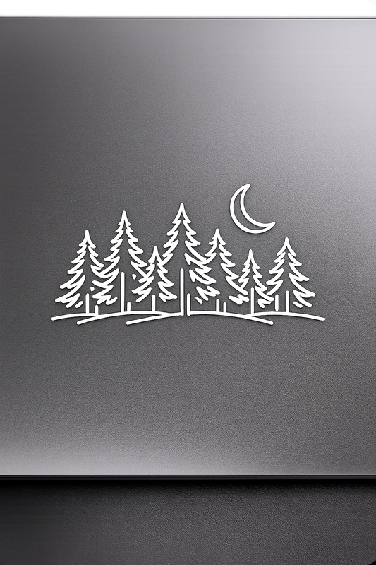 PI Pine Tree Forest Crescent Moon Sticker Decal Vinyl Laptop Car Window Bumper AUTO Water Bottle Helmets Waterproof