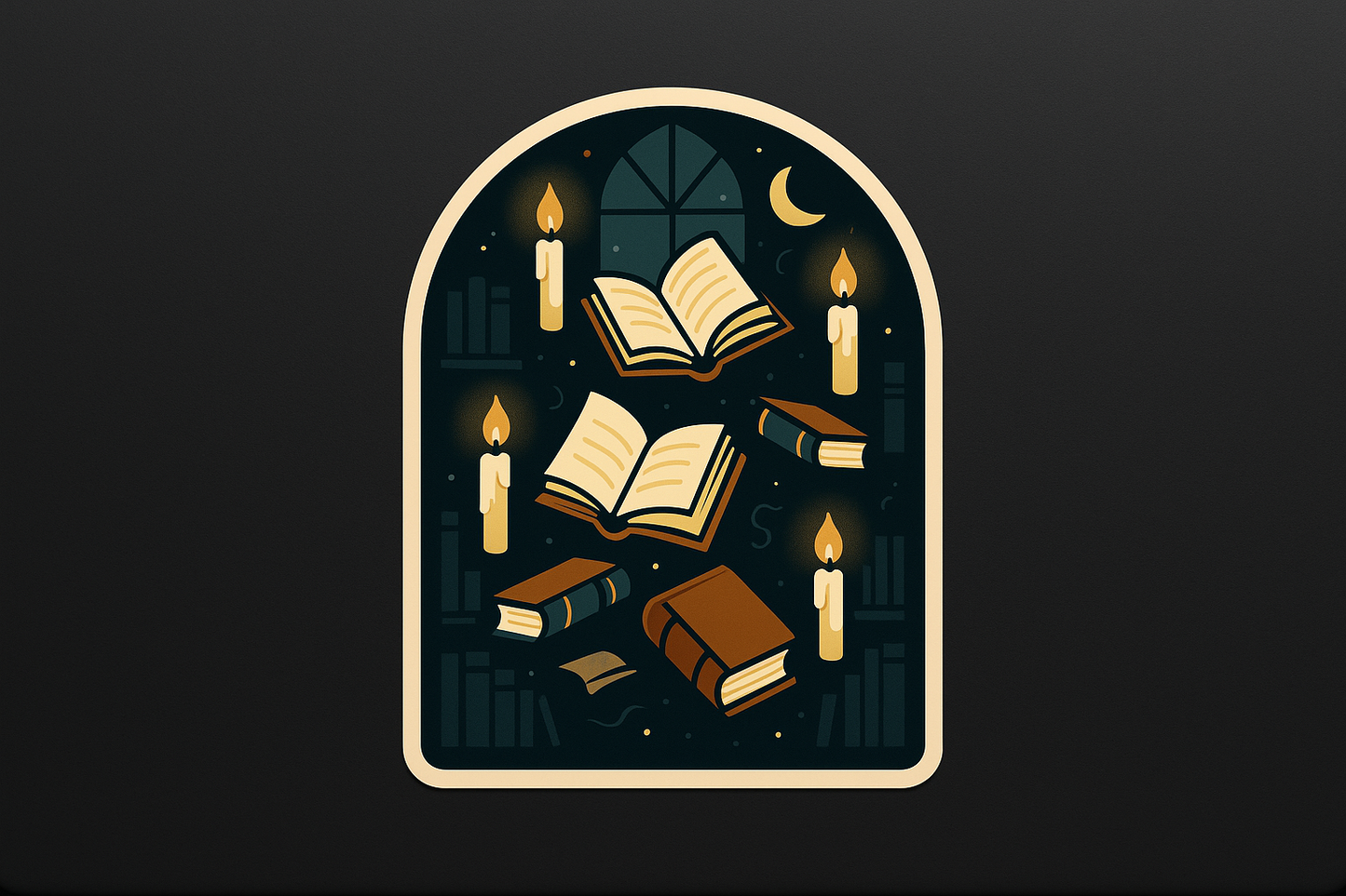 Haunted Library Sticker Decal Vinyl Laptop Car Window Bumper AUTO Water Bottle Helmets Waterproof Spooky Flying Books