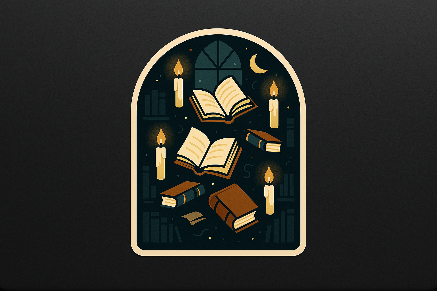 Haunted Library Sticker Decal Vinyl Laptop Car Window Bumper AUTO Water Bottle Helmets Waterproof Spooky Flying Books