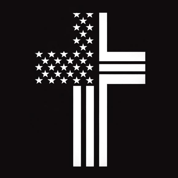 Vinyl sticker: Patriotic American Flag Cross Decal - Minimalist White Design for Wall, Car, and Window