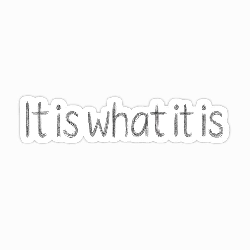 Vinyl sticker: Laptop Wall Car Window Bumper Waterproof Vinyl Sticker Decal Truck Auto Water Bottle “It is What It is” Hand-Drawn Pencil Style One-Line Quote on White Background