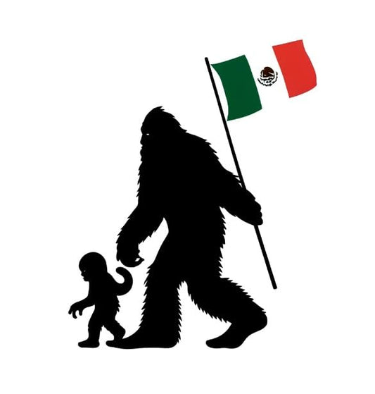 Vinyl sticker: Bigfoot Family Silhouette with Mexican Flag Decal - Perfect for Car, Laptop, and Window Decoration