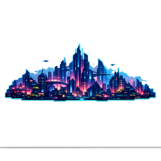 Futuristic City Skyline Sticker Decal Vinyl Laptop Car Window Bumper AUTO Water Bottle Helmets Waterproof Cyberpunk