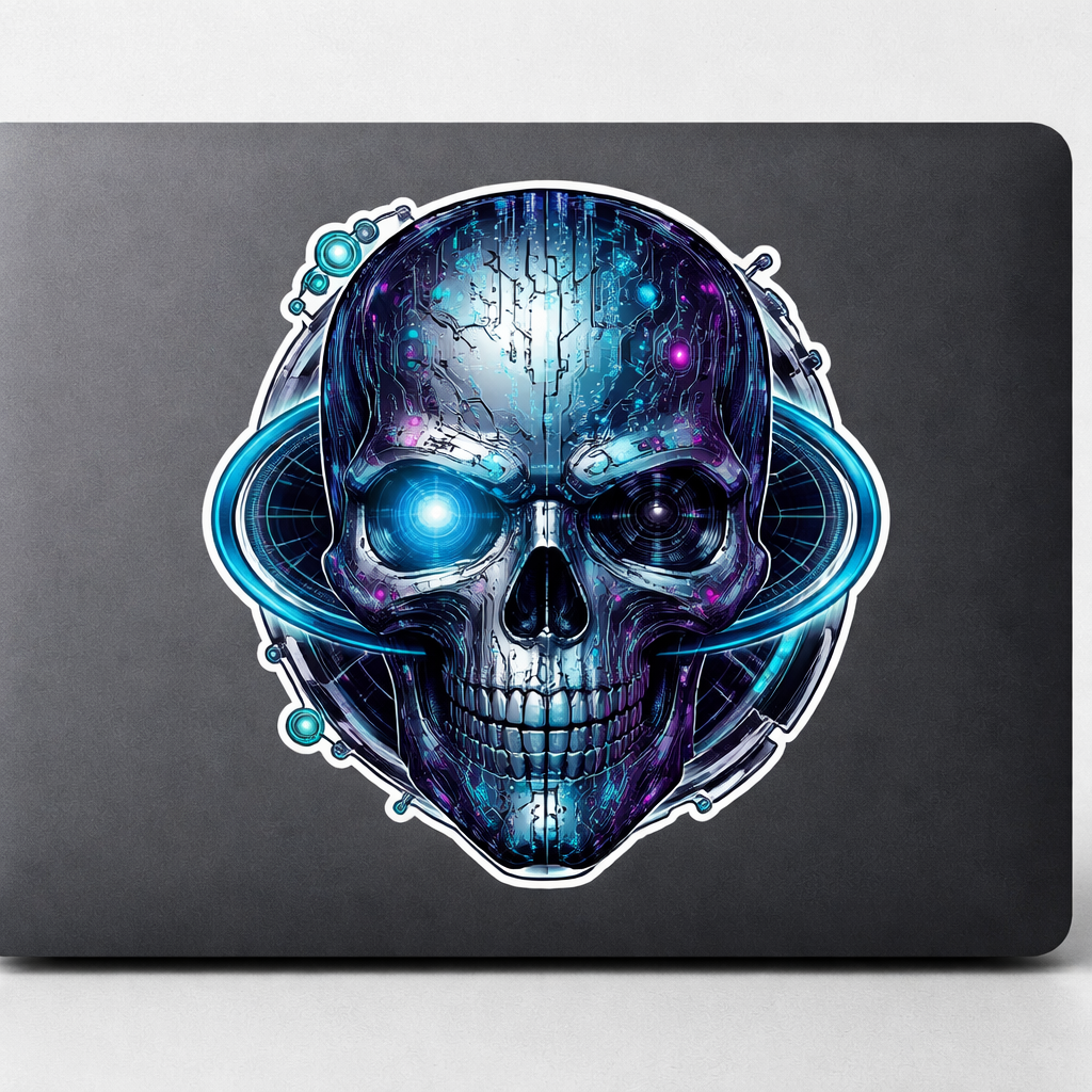 Cyber Skull Sticker Decal Vinyl Laptop Car Window Bumper AUTO Water Bottle Helmets Waterproof HUD Graphics