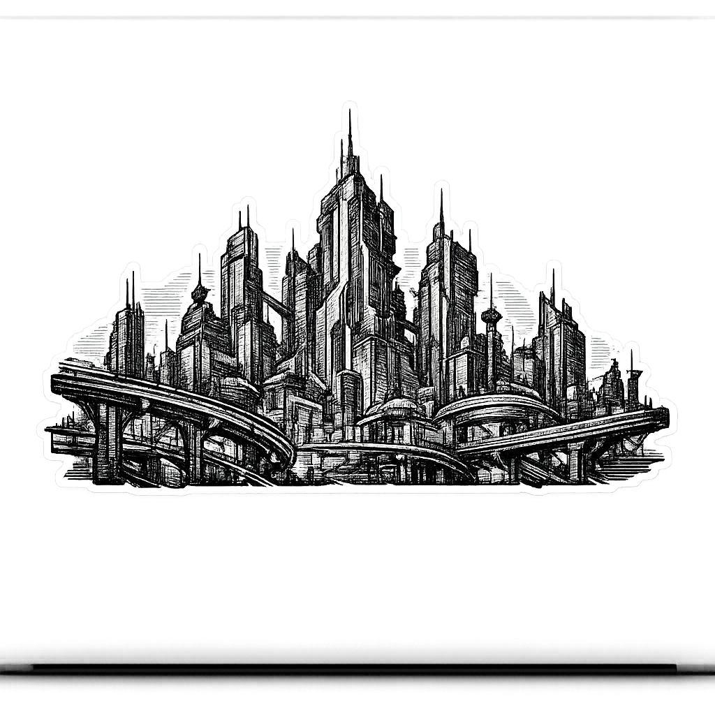 Cyberpunk Skyline Sticker Decal Vinyl Laptop Car Window Bumper AUTO Water Bottle Helmets Waterproof Ink Illustration