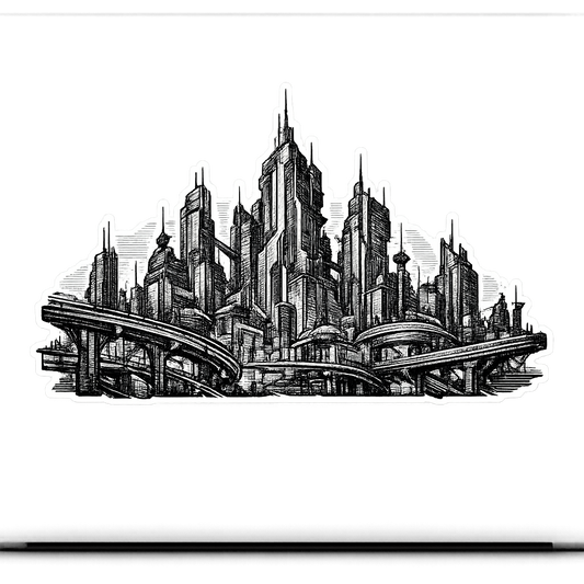 Cyberpunk Skyline Sticker Decal Vinyl Laptop Car Window Bumper AUTO Water Bottle Helmets Waterproof Ink Illustration