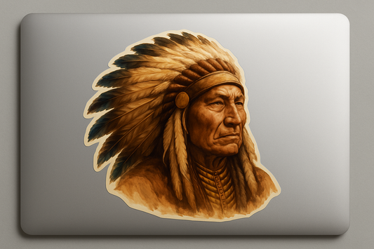 Native Chief Sticker Decal Vinyl Laptop Car Window Bumper AUTO Water Bottle Helmets Waterproof Feather Headdress