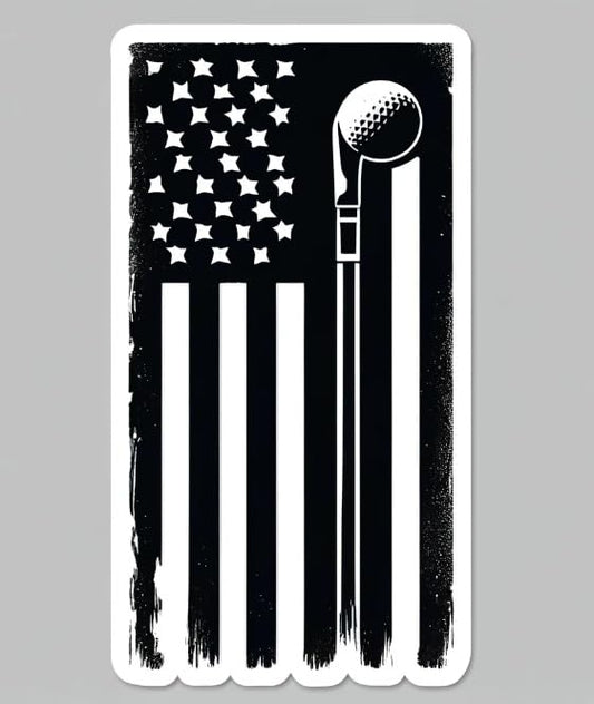 Vinyl sticker: Distressed USA Flag with Golf Club Stripe Silhouette Sticker - Unique Golf-Themed Design, Waterproof Decal (8)