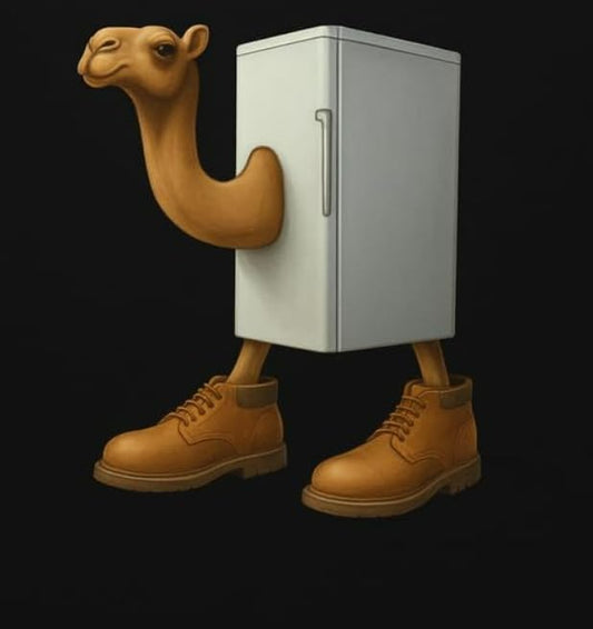 Vinyl sticker: Frigo Camelo Sticker – Italian Brainrot Meme Vinyl Decal for Laptop, Car, Window, Bumper, Wall, Water Bottle, Auto, Truck – Surreal Camel Refrigerator Creature – Text Edition – Variation 13