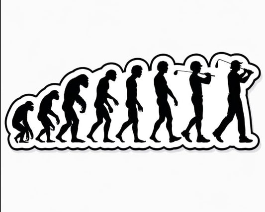 Vinyl sticker: Human Evolution to Golfer Silhouette Decal - Single Row Minimalist Design, Black and White Sticker for Laptops, Cars, Windows