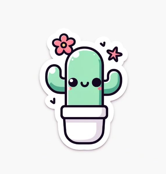 Vinyl sticker: Cute Smiling Cactus Sticker - Minimalist Plant Decal for Laptops and Water Bottles