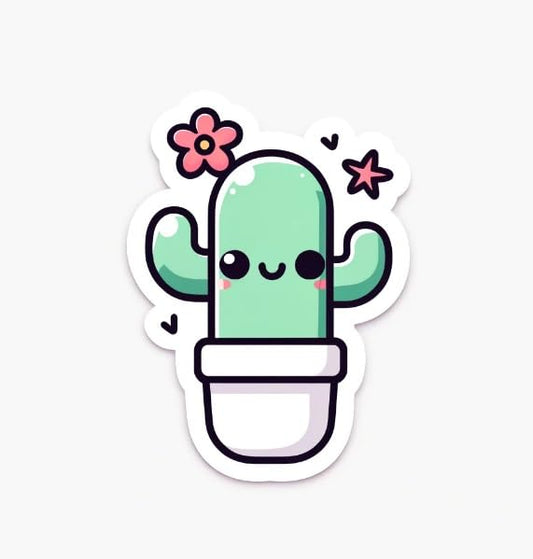 Vinyl sticker: Cute Smiling Cactus Sticker - Minimalist Plant Decal for Laptops and Water Bottles
