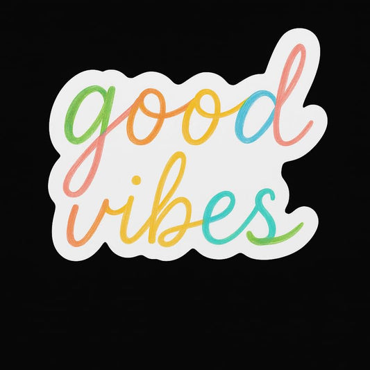 Vinyl sticker: Laptop Wall Car Window Bumper Waterproof Sticker Vinyl Decal Truck Auto Water Bottle “Good Vibes” Colorful Handwritten Crayon Style Quote with Smooth Outline