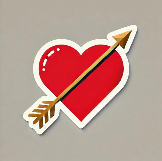 Vinyl sticker: Minimalist Valentine's Day Heart Sticker with Gold Arrow for Car Window, Laptop, Bumper, Waterproof Decal for Truck, Auto, Water Bottle Decoration