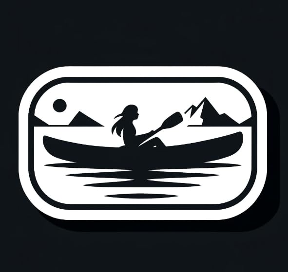 Vinyl sticker: Minimalist White Silhouette Kayak and Girl Sticker - Elegant Decal for Laptops, Cars, Windows, Waterproof and Durable