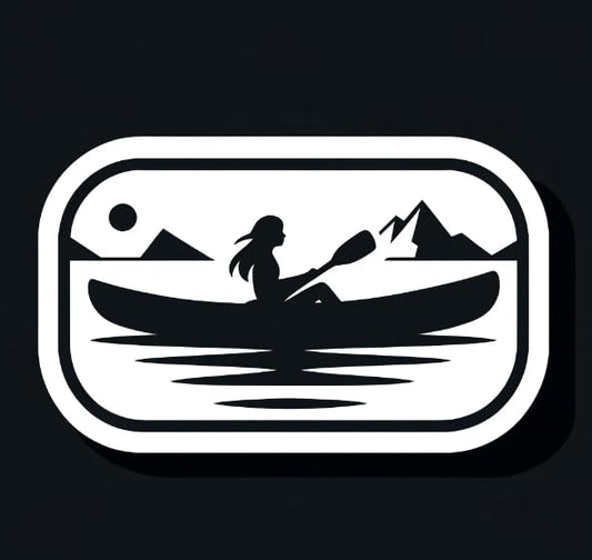 Vinyl sticker: Minimalist White Silhouette Kayak and Girl Sticker - Elegant Decal for Laptops, Cars, Windows, Waterproof and Durable