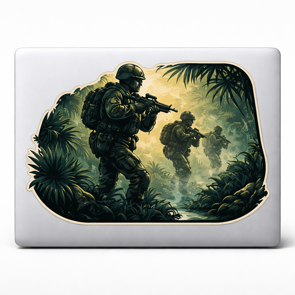 Special Ops Soldiers Jungle Sticker Decal Vinyl Laptop Car Window Bumper AUTO Water Bottle Helmets Waterproof Vector