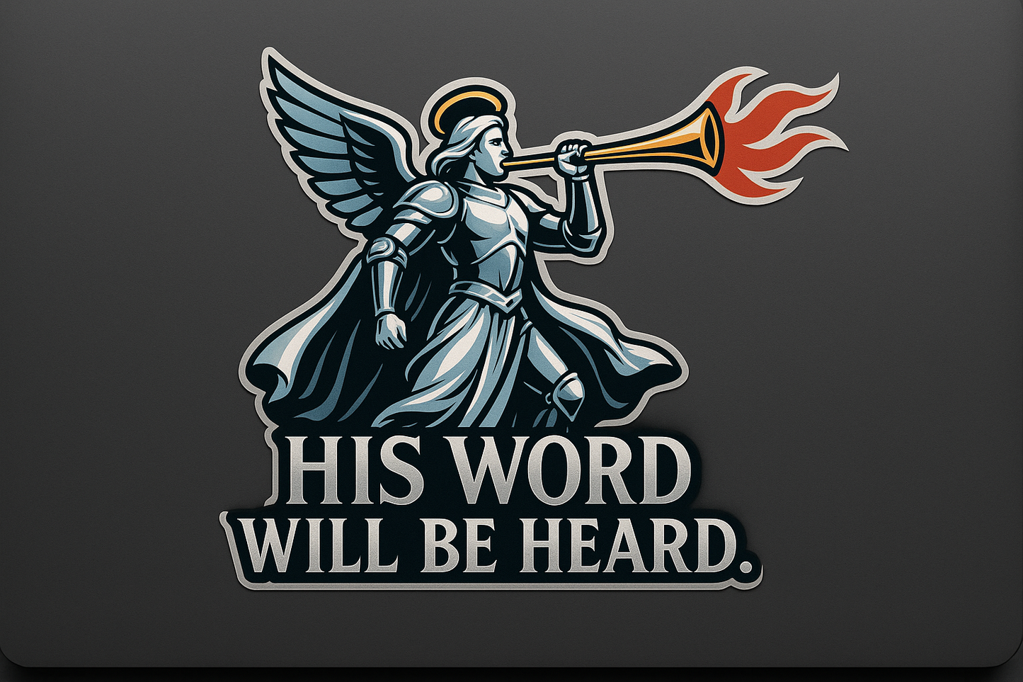 Gabriel Silver Armor Sticker Decal Vinyl Laptop Car Window Bumper AUTO Water Bottle Helmets Waterproof Flaming Trumpet