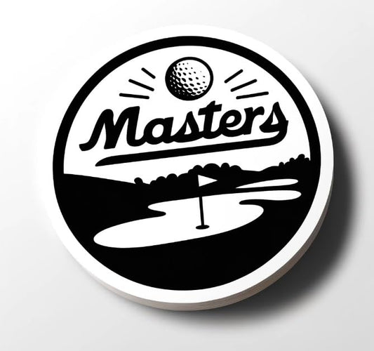 Vinyl sticker: "Masters" Golf Course Silhouette Sticker - Minimalist Black and White Golf Hole Decal for Sports Enthusiasts