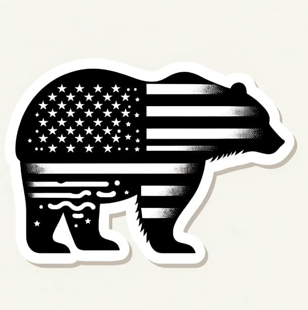 Vinyl sticker: American Grizzly Bear Sticker - Patriotic Wildlife Silhouette Decal for Laptops, Vehicles, Outdoor Gear