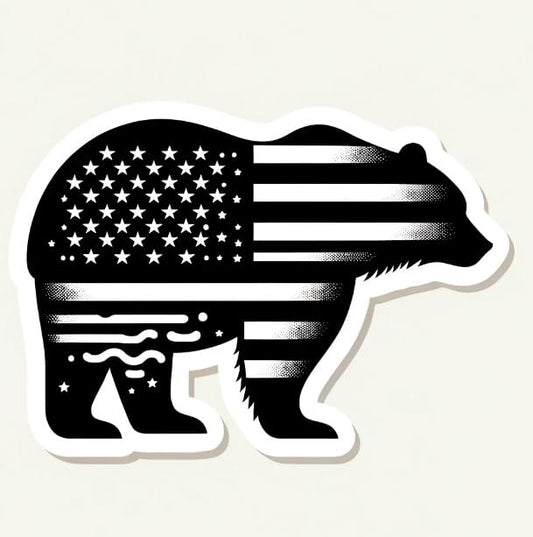 Vinyl sticker: American Grizzly Bear Sticker - Patriotic Wildlife Silhouette Decal for Laptops, Vehicles, Outdoor Gear