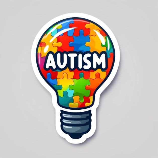 Vinyl sticker: Autism Awareness Light Bulb Sticker - Autism Spectrum Awareness Light Bulb Sticker - Bright Colors, Clear 'Autism' Text, Resilient for Multiple Uses
