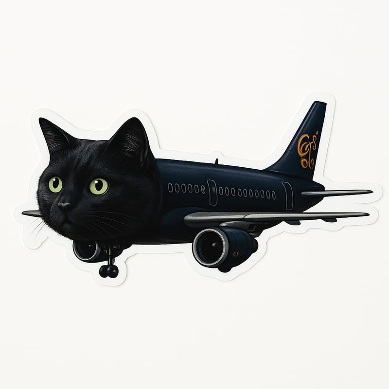 Vinyl sticker: Laptop Wall Car Window Bumper Sticker Decal Truck Waterproof Auto Water Bottle Gattino Aeroplanino Black Cat Jet Funny Airplane Hybrid Sticker No Text