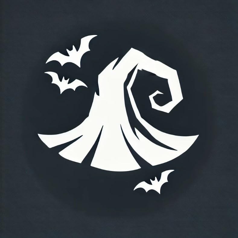 Vinyl sticker: Minimalistic Witch Hat Laptop, Wall, Car, Window, Bumper Sticker Decal - Curved Shape, Stars, Dark Blue Background - Waterproof!