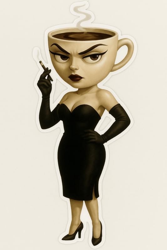 Vinyl sticker: Laptop Wall Car Window Bumper Sticker Decal Truck Waterproof Auto Water Bottle Espressona Signora Coffee Cup Lady Realistic Noir Femme Fatale Vinyl