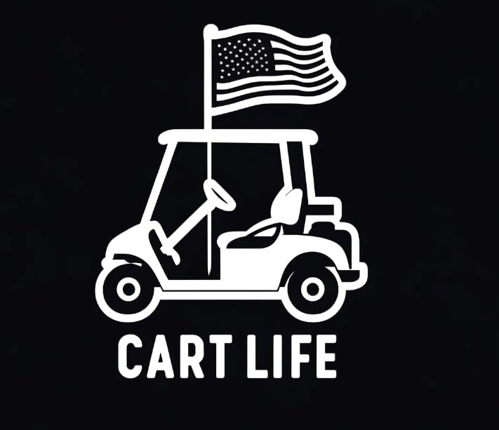 Vinyl sticker: Minimalist 'Cart Life' White Golf Cart with Trailing USA Flag Silhouette Sticker - Striking Black and White Design, Waterproof Decal for Golf Enthusiasts (4)