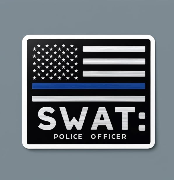 Vinyl sticker: Police Officer Thin Blue Line Flag Sticker - Metallic Law Enforcement Decal for Car, Laptop, Window, Bumper, Waterproof, Auto, Wall, Water Bottle