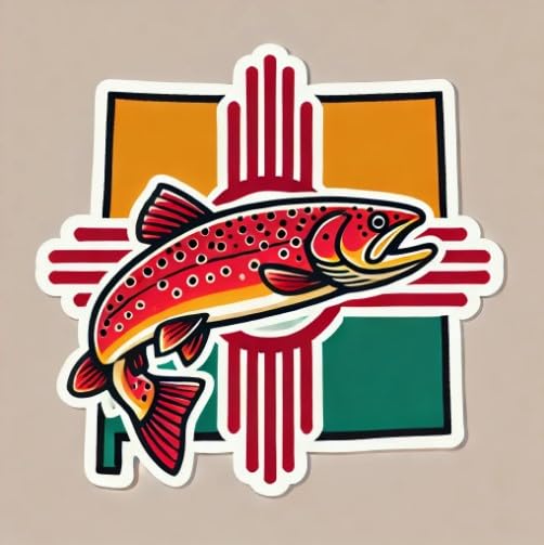 Vinyl sticker: Zia Sun New Mexico Rio Grande Cutthroat Trout Sticker – Waterproof Vinyl Decal for Truck, Laptop, Wall, Bumper, Car Window, Water Bottle, and Auto Surfaces (4)