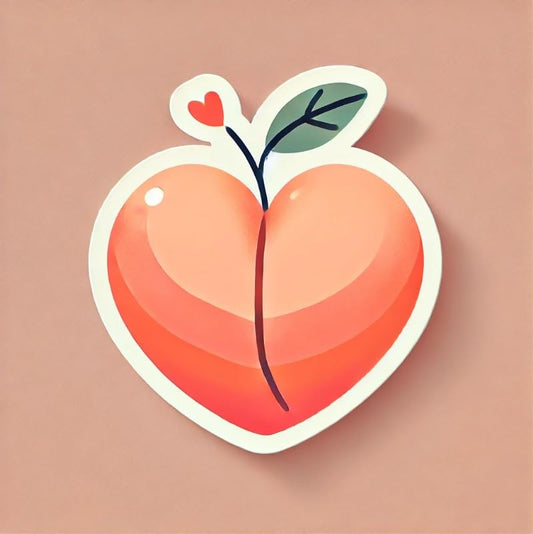 Vinyl sticker: Laptop Wall Car Window Bumper Sticker Waterproof Auto Water Bottle Decal Truck – Heart Shaped Georgia Peach with Leaf Minimalist Romantic Design in Warm Coral Tones