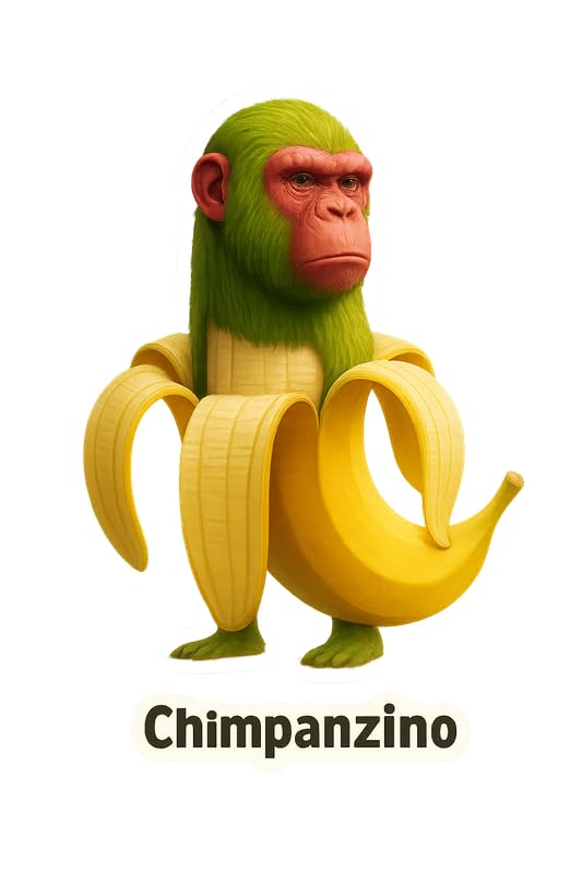 Vinyl sticker: Waterproof Chimpanzini Bananini Sticker for Laptop Wall Car Window Bumper Decal Truck Auto Water Bottle – Funny Banana Chimp Hybrid Character Art 4in