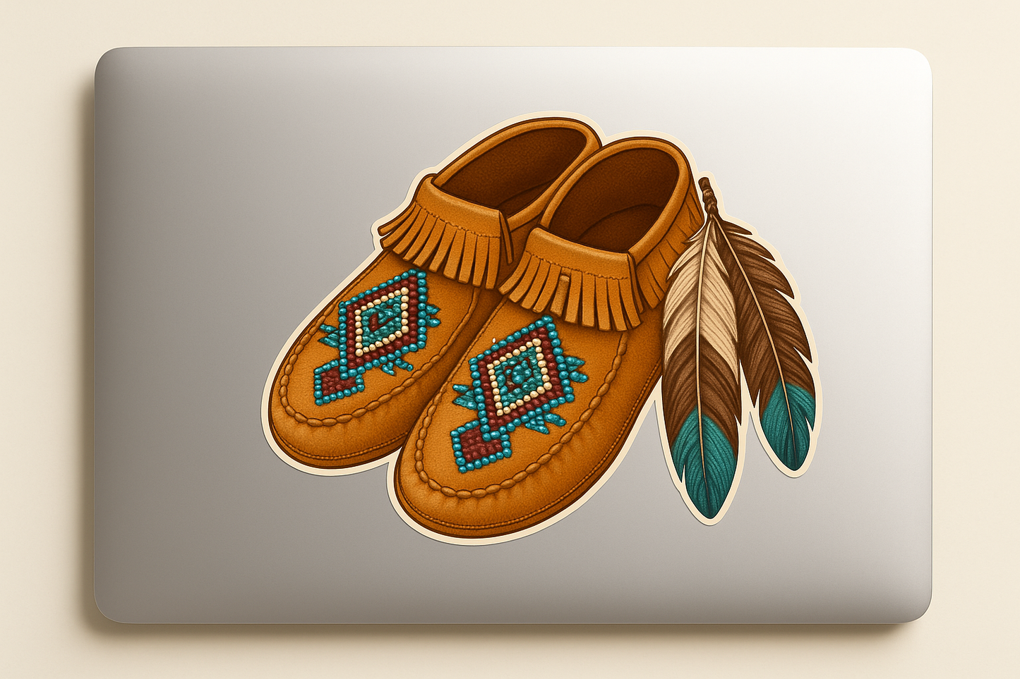 Moccasin Beadwork Feather Sticker Decal Vinyl Laptop Car Window Bumper AUTO Water Bottle Helmets Waterproof