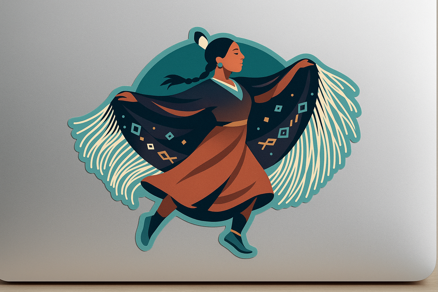 Powwow Festival Sticker Decal Vinyl Laptop Car Window Bumper AUTO Water Bottle Helmets Waterproof Woman Dancing Shawl
