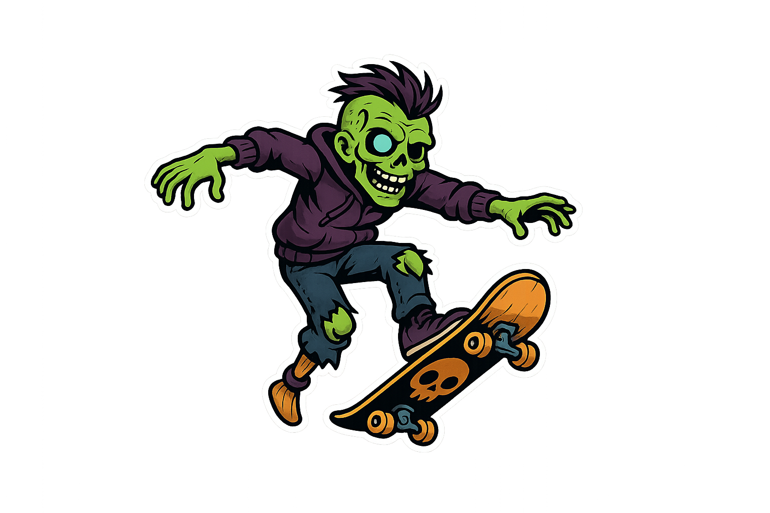Zombie Skateboarder Sticker Decal Vinyl Laptop Car Window Bumper AUTO Water Bottle Helmets Waterproof Creepy Graphic