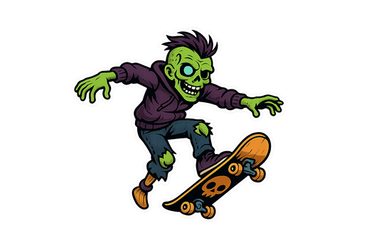 Zombie Skateboarder Sticker Decal Vinyl Laptop Car Window Bumper AUTO Water Bottle Helmets Waterproof Creepy Graphic