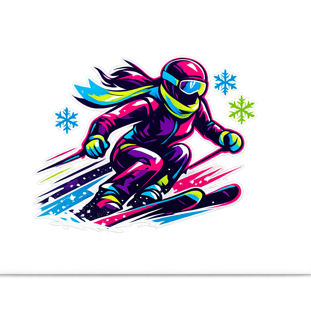 Ski Girlie Sticker Decal Vinyl Laptop Car Window Bumper AUTO Water Bottle Helmets Waterproof Neon Fashion