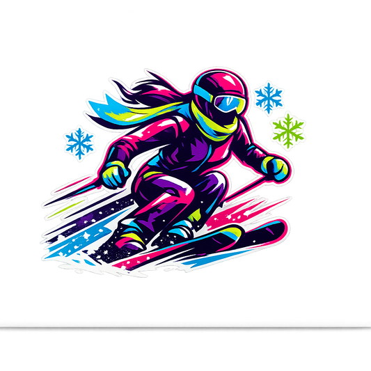 Ski Girlie Sticker Decal Vinyl Laptop Car Window Bumper AUTO Water Bottle Helmets Waterproof Neon Fashion